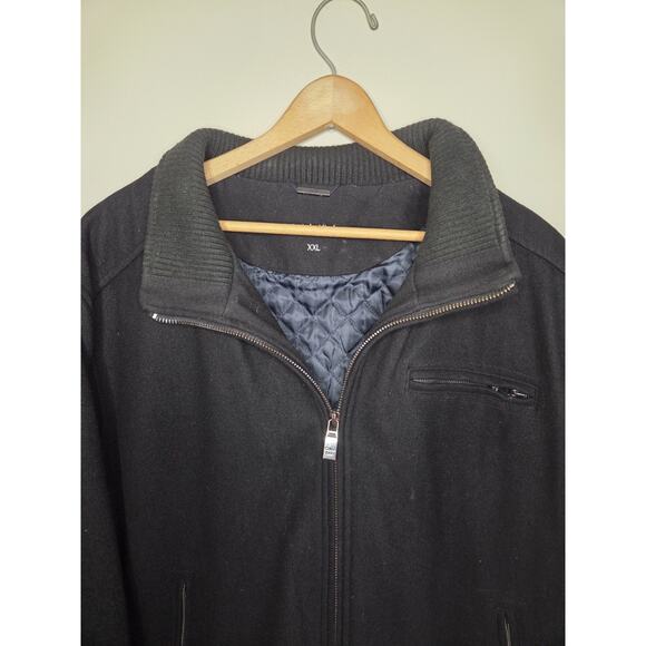 Vintage Calvin Klein Wool Bomber Jacket Men’s 2XL Black Collared Designer Coat - Picture 2 of 15